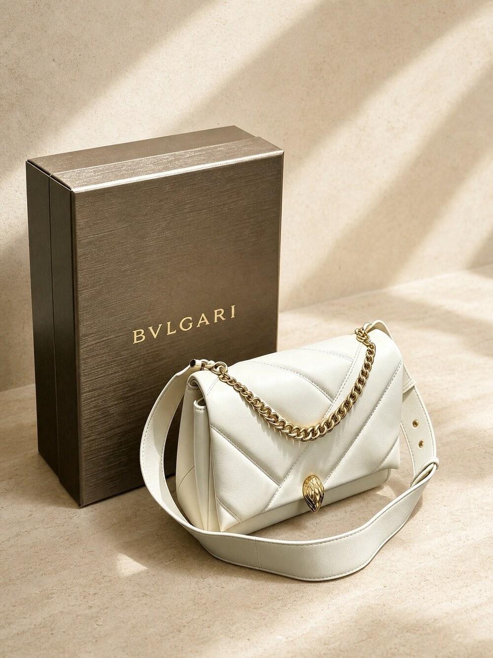 Bvlgari Ivory Quilted Nappa Shoulder Bag | Serpenti Forever with Maxi Chain
